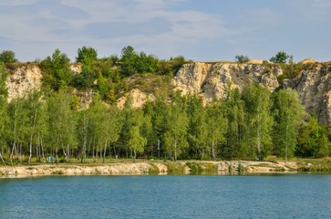 Beautiful quarry with water. Water reservoir in Trzebinia, Poland.