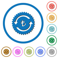Lira pay back guarantee sticker icons with shadows and outlines