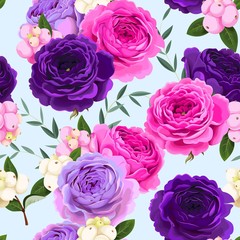 Seamless pattern with roses and berries