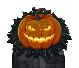 Halloween pumpkin is smiling. Isolated on white background. Vector illustration.