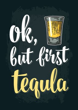 Glass tequila. Vintage vector engraving