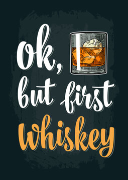 Glass whiskey. Vintage vector engraving illustration
