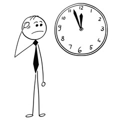 Worried Businessman Looking at Wall Clock