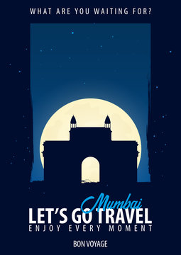 India. Time to Travel. Journey, trip, vacation. Moon background. Bon Voyage.