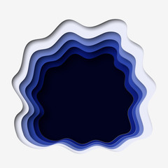 3d abstract paper cut blue background. Vector layered flyer or poster template in paper carving art style.