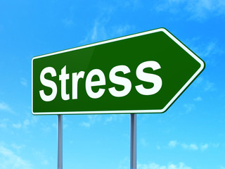 Health concept: Stress on road sign background