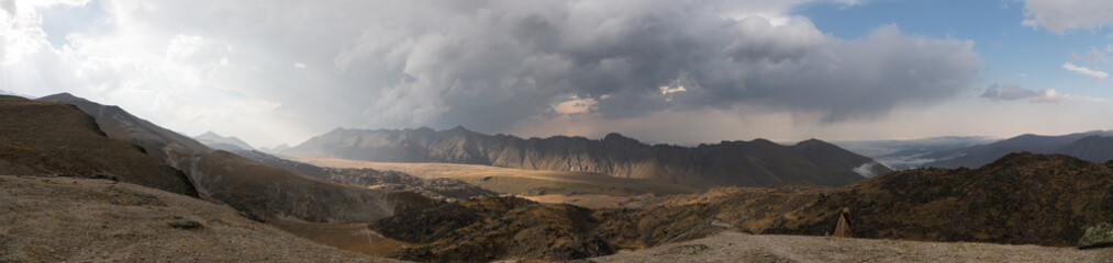 Panorama sunset in the mountains of the Caucasus. Northern Caucasus, Russia.