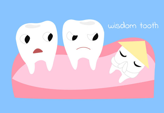 Wisdom tooth. Cartoon vector illustration of emotional teeth. Chinese tooth.