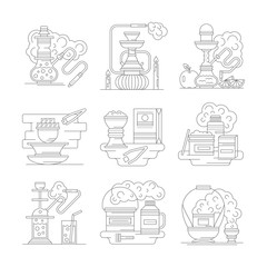 Hookah accessories line detailed vector icons set