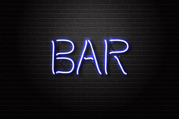 Vector realistic isolated neon sign of Bar lettering for decoration and covering on the wall background. Concept of night club.