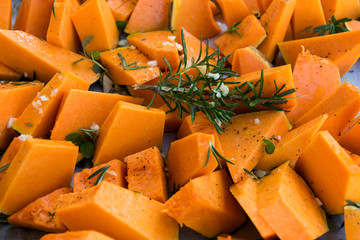 cut blocks of butternut pumpkin 