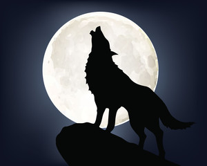 Howling wolf on full moon