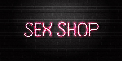 Vector realistic isolated neon sign of pink Sex Shop text for decoration and covering on the wall background.