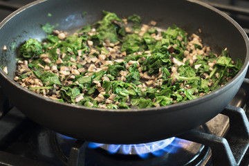 Sautéing Fresh Mushrooms and Spinach