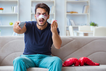 Young man defeated in sports game suffered loss with broken blee