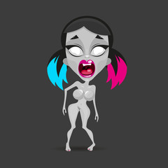 Scary zombie girl. Vector illustration Happy Halloween