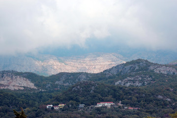 Panoramic view of the high green mountains in Montenegro