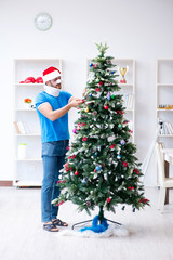 Injured man celebrating christmas at home