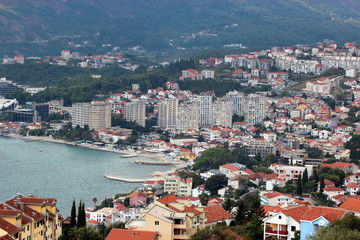 Panoramic view of a small European city in Montenegro