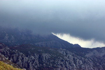 Panoramic view of the high green mountains in Montenegro