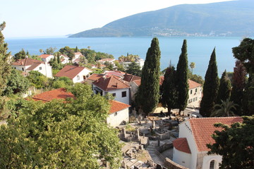 Panoramic view of a small European city in Montenegro