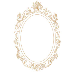 Golden vintage oval graphical frame in antique style. Vector.
