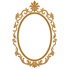 Golden vintage oval graphical frame in antique style. Vector.