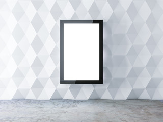Vertical modern lightbox Mockup on solid textured wall, poster framewith glass, street stand, 3d rendering
