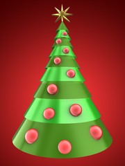 3d Christmas tree over red