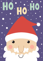 Ho ho ho Christmas greeting card with cute Santa Claus. Vector illustration