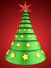 3d christmas tree over red