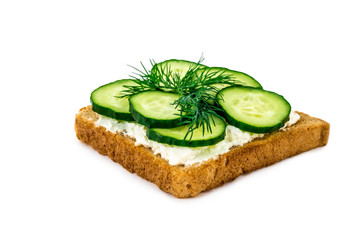 sandwich with cheese, cucumbers, isolated on white background