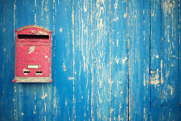 Letter Box On Blue Wood Door