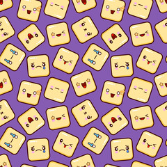 Cute smiley face seamless pattern background. emoticons emoji. Flat design Vector Illustration