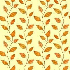 Seamless pattern with yellow and orange leaves, seasonal autumn background, fall wallpaper