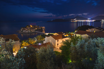 Fototapeta na wymiar The island of Sveti Stefan in the evening. Montenegro