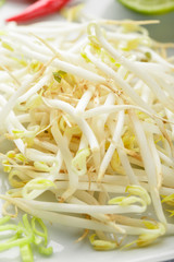 Bean sprouts in white plate.