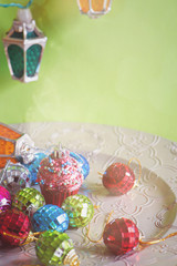 Christmas lights and toys, retro toned