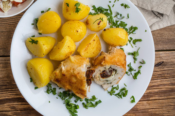 Chicken breast stuffed with cheese and dried tomatoes.