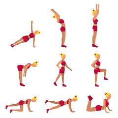 fitness girl flat set icon