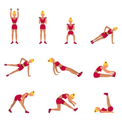 fitness girl flat set icon