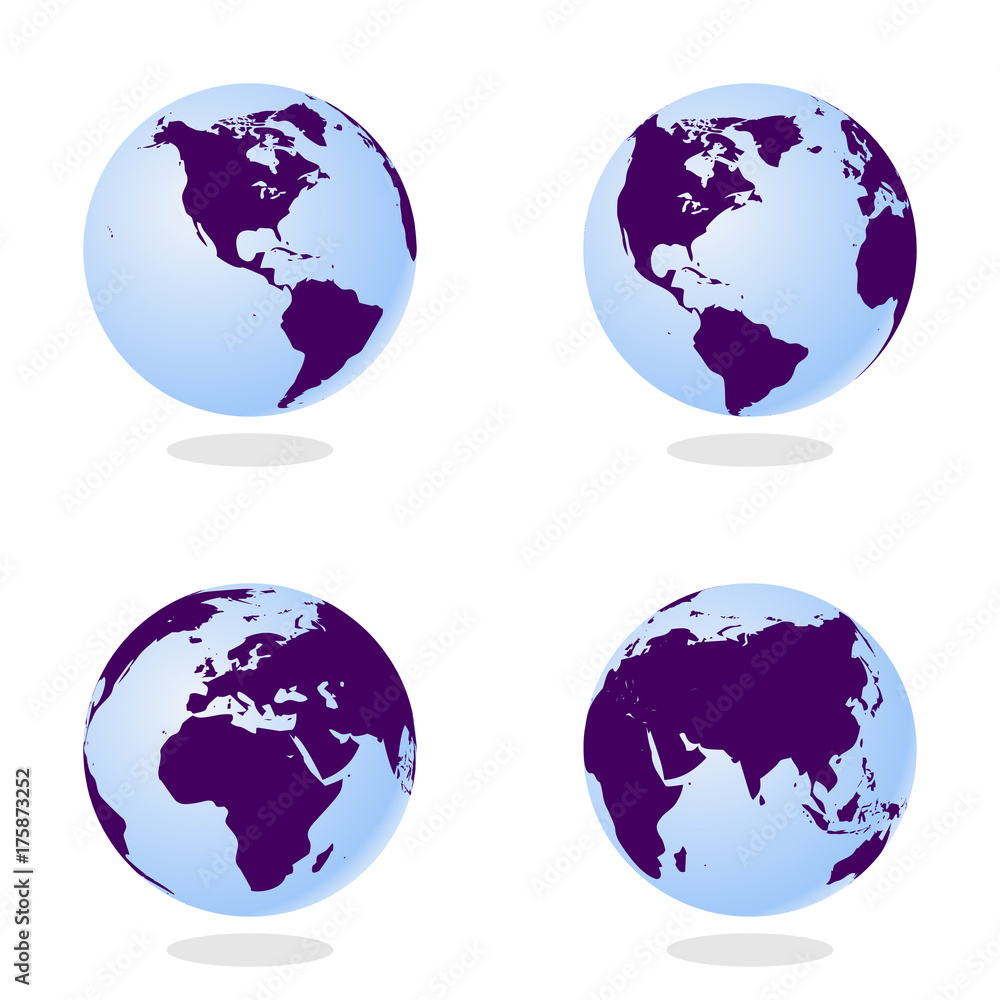 Poster set of abstract globe with world map. 3d vector illustration.