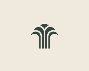 Obraz premium Abstract linear vector tree fountain building finance logotype. Universal luxury palm harvest park spa beach logo