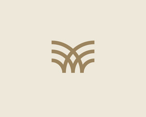 Universal linear logo design. Creative bull horns mark. Luxury letter w wings bird logotype. - obrazy, fototapety, plakaty