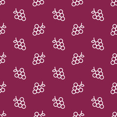 Seamless pattern with grape icon outlines in different rotations placed on a purple background.