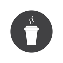 Hot drink icon in black and white design placed in a circle. Isolated illustration of a hot drink paper cup with steam.