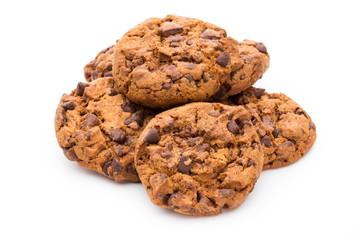 Chocolate chip cookie isolated on white background.