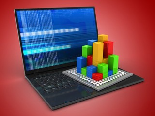 3d laptop computer and diagram