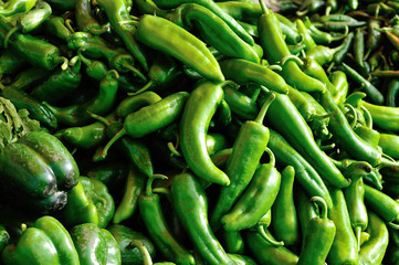 fresh green pepper selling at vegetable market