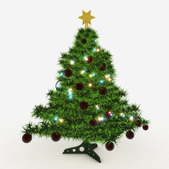 an illuminated Christmas tree in front of an isolated background
